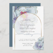 BRUILOFT | Dusty Blue Tropical Peony Kaart (Voorkant / Achterkant)