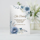 Bruiloft Dusty Blue Waterverf Flowers Silver Informatiekaartje (Staand voorkant)