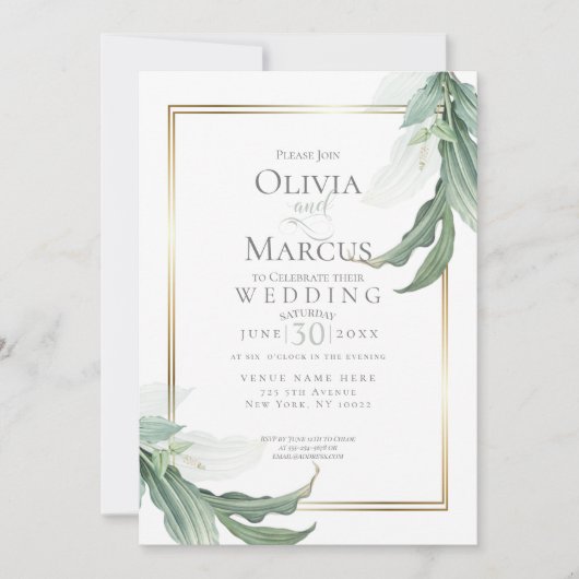 Bruiloft | Dusty Green Elegant Tropical Foliage Kaart (Voorkant)