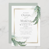 Bruiloft | Dusty Green Elegant Tropical Foliage Kaart (Voorkant / Achterkant)