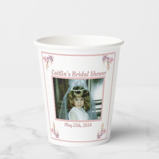 Bruiloft Dusty Rose Foto Papieren Bekers (Voorkant)