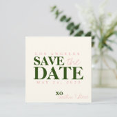 Bruiloft eenvoudig en modern groen en roze save the date (Staand voorkant)