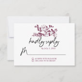 Bruiloft Eenvoudige Moderne Bourgondische RSVP-kaa RSVP Kaartje (Voorkant)