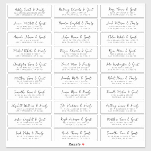 Bruiloft Eenvoudige Moderne Chique Gast Namen Adre Sticker (Vel)