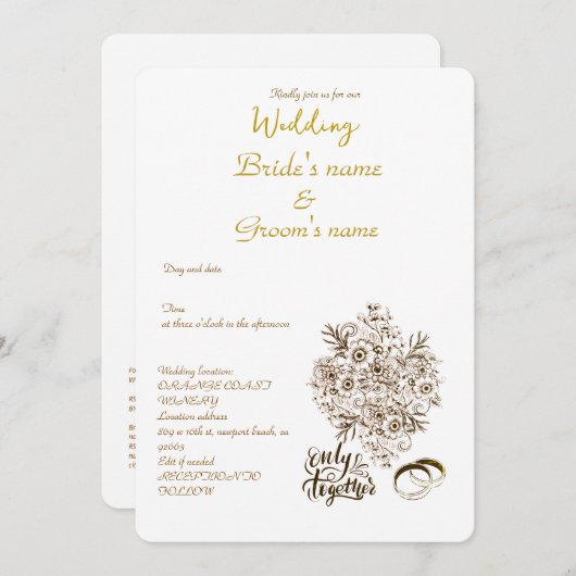 Bruiloft eenvoudige uitnodiging (Voorkant / Achterkant)