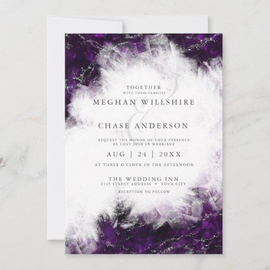 Bruiloft | Elegant Amethyst Crystal Geode Invitati Kaart (Voorkant)