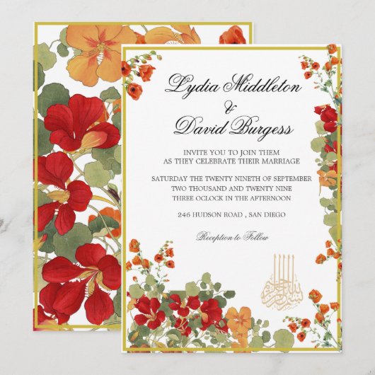 Bruiloft Elegant Bismillah Floral Modern Kaart (Voorkant / Achterkant)