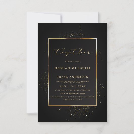 BRUILOFT | Elegant Black en Gold Glitter Kaart (Voorkant)