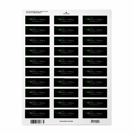 Bruiloft Elegant Creatief Abstract Zwart Groen Etiket (Full Sheet)