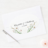 Bruiloft Elegant Creatief Bloemen Wit Chic Ovale Sticker (Envelop)