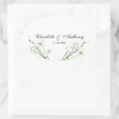 Bruiloft Elegant Creatief Bloemen Wit Chic Ovale Sticker (Tas)