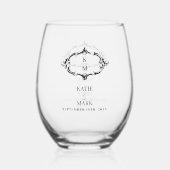 Bruiloft Elegant  Crest Monogram Wijnglas Zonder Voet (Achterkant)