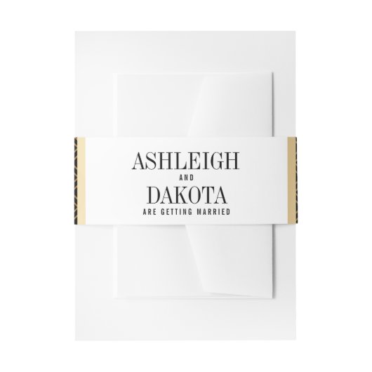 Bruiloft | Elegant Formal Golden Geometric op zwar Uitnodigingen Wikkel (Voorkant Voorbeeld)