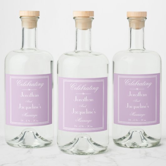 Bruiloft Elegant Gepersonaliseerde Namen Chic Lila Likeurfles Etiket