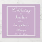 Bruiloft Elegant Gepersonaliseerde Namen Chic Lila Likeurfles Etiket (Enkel label)