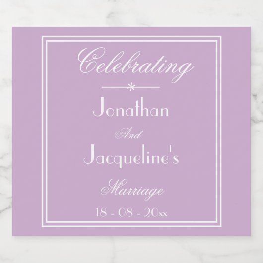Bruiloft Elegant Gepersonaliseerde Namen Chic Lila Likeurfles Etiket (Enkel label)