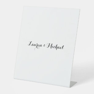 Bruiloft Elegant Minimalistische Kalligrafie Zwart Reclamebord Met Voetstuk