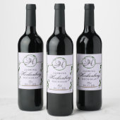 Bruiloft Elegant Monogram Groen Gepersonaliseerd Wijn Etiket (Flessen)