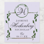 Bruiloft Elegant Monogram Groen Gepersonaliseerd Wijn Etiket (Enkel label)