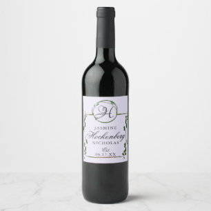 Bruiloft Elegant Monogram Groen Gepersonaliseerd Wijn Etiket