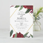 BRUILOFT | Elegant Rich Burgundy Marsala Floral 3 Kaart (Staand voorkant)