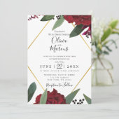 BRUILOFT | Elegant Rich Burgundy Marsala Floral Re Kaart (Staand voorkant)