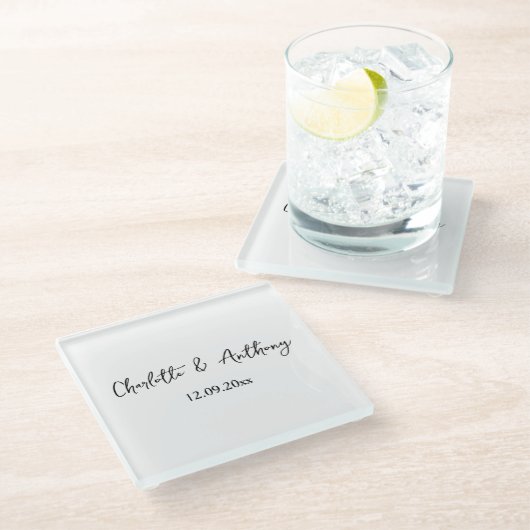 Bruiloft Elegant Script Creatief Zwart Wit Glazen Onderzetter (Schuin)