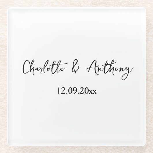 Bruiloft Elegant Script Creatief Zwart Wit Glazen Onderzetter (Voorkant)