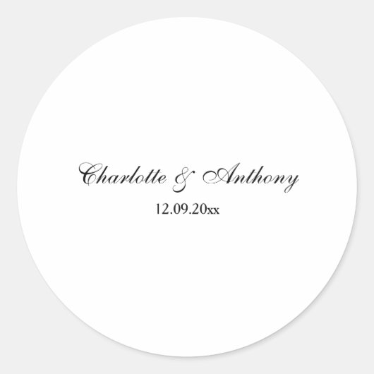 Bruiloft Elegant Script Creatief Zwart Wit Ronde Sticker (Voorkant)