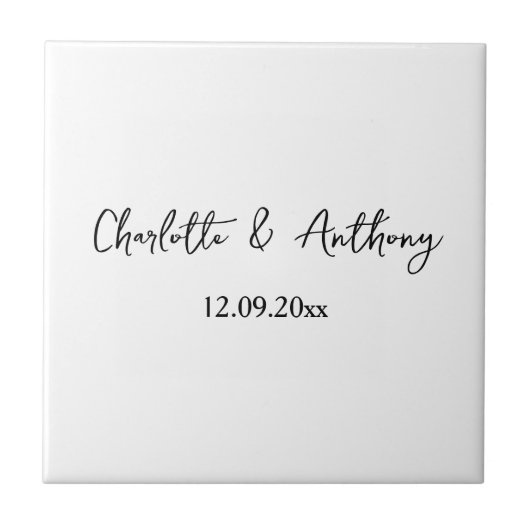 Bruiloft Elegant Script Creatief Zwart Wit Tegeltje (Voorkant)