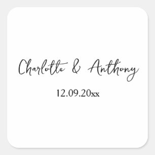 Bruiloft Elegant Script Creatief Zwart Wit Vierkante Sticker