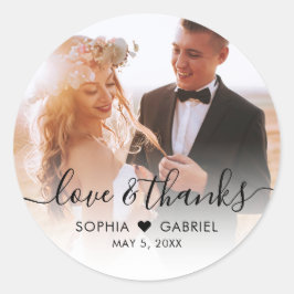 Bruiloft Elegant Script Heart Photo Dank u Ronde Sticker