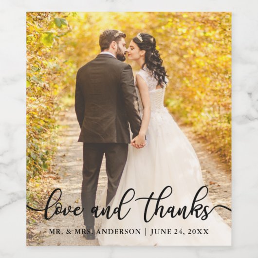 Bruiloft Elegant Script Liefde en Bedankt Fotoboek Wijn Etiket (Enkel label)