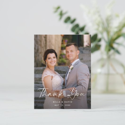 Bruiloft Elegant Script Photo Dank u Briefkaart (Staand voorkant)