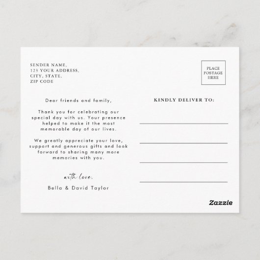 Bruiloft Elegant Script Photo Dank u Briefkaart (Achterkant)