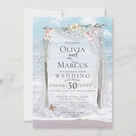 Bruiloft | Elegant Seaside Driftwood Tulle Arbour Kaart (Voorkant)