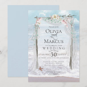 Bruiloft   Elegant Seaside Driftwood Tulle Arbour Kaart