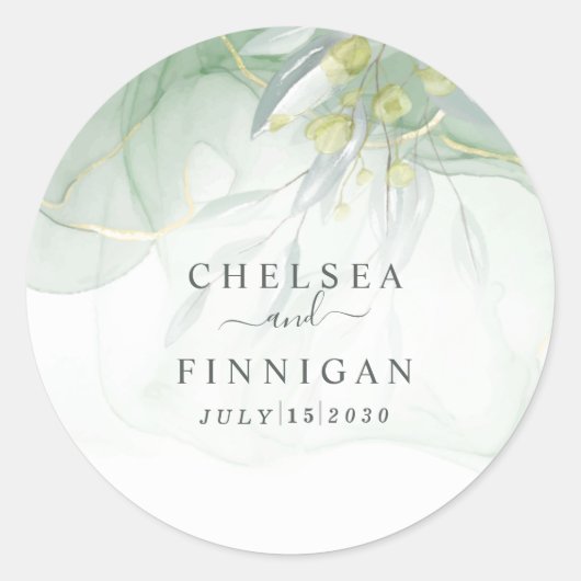 bruiloft Elegant Waterverf Griekenland Ronde Sticker (Voorkant)