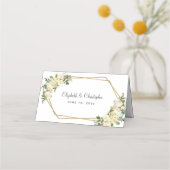 Bruiloft Elegant Wit Chic Roos Bloemen Goud Lijst Plaatskaartje (Achterkant)