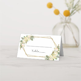 Bruiloft Elegant Wit Chic Roos Bloemen Goud Lijst Plaatskaartje