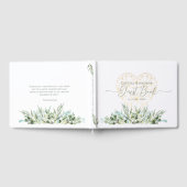 Bruiloft Elegant Wit Goud Hart Eucalyptus Bladeren Gastenboek (Volledig)