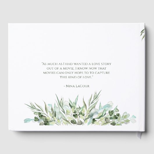 Bruiloft Elegant Wit Goud Hart Eucalyptus Bladeren Gastenboek (Achterkant)