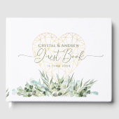 Bruiloft Elegant Wit Goud Hart Eucalyptus Bladeren Gastenboek (Voorkant)