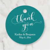 Bruiloft Elegant Wit op Blauwgroen Dank u Bedankjes Labels (Achterkant)