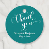 Bruiloft Elegant Wit op Blauwgroen Dank u Bedankjes Labels (Voorkant)