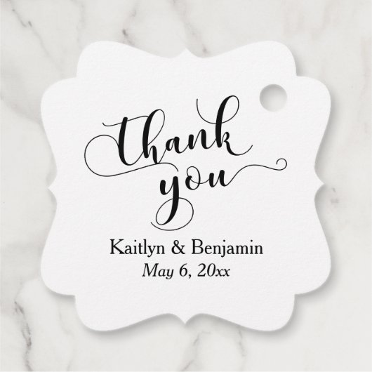 Bruiloft Elegant Zwart Script op Wit Dank u Bedankjes Labels (Achterkant)