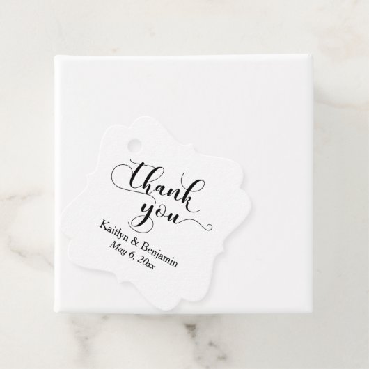Bruiloft Elegant Zwart Script op Wit Dank u Bedankjes Labels (In situ)