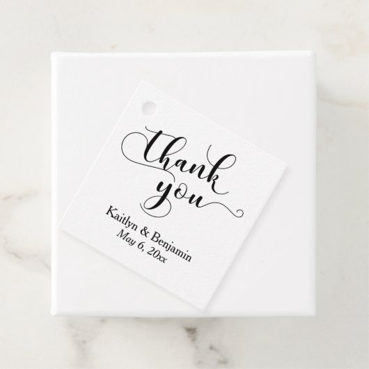 Bruiloft Elegant Zwart Script op Wit Dank u Bedankjes Labels (In situ)