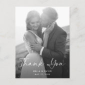 Bruiloft Elegant Zwart Wit Script Foto Dank u Briefkaart (Voorkant)
