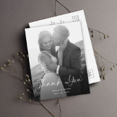 Bruiloft Elegant Zwart Wit Script Foto Dank u Briefkaart